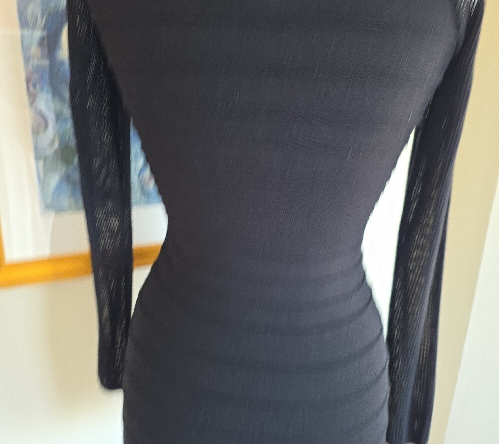 💙Forever 21 Black Long-Sleeve Ribbed Sheer-Sleeve Bodycon Dress - Picture 10 of 13